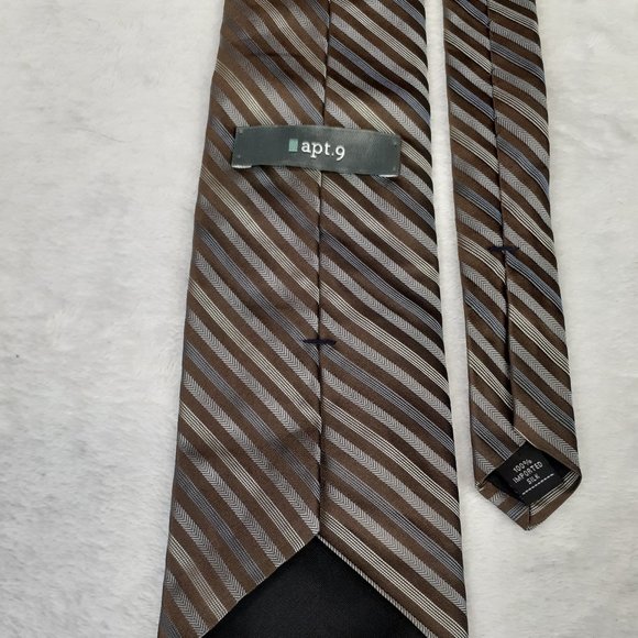 Apt 9 Men's Tie Silk Stipes Wide Brown Blue 56.5 Inches - Picture 5 of 8